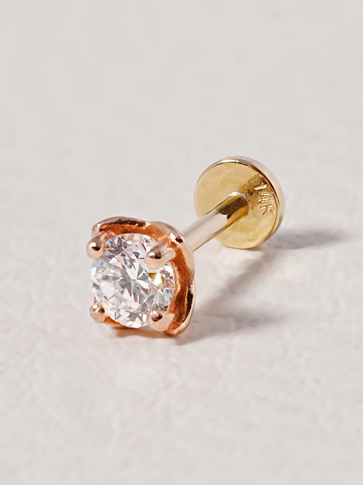 14K Solid Gold Lab Diamond Classic Square Internally Threaded Labret Piercing 20G - Image 10