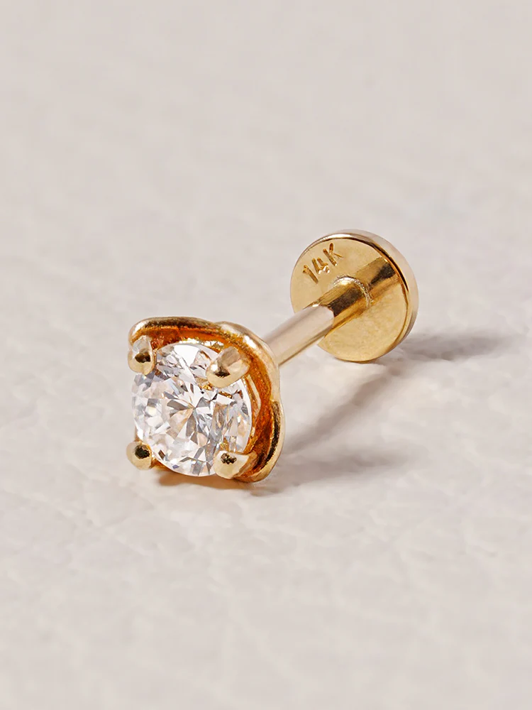 14K Solid Gold Lab Diamond Classic Square Internally Threaded Labret Piercing 20G - Image 11