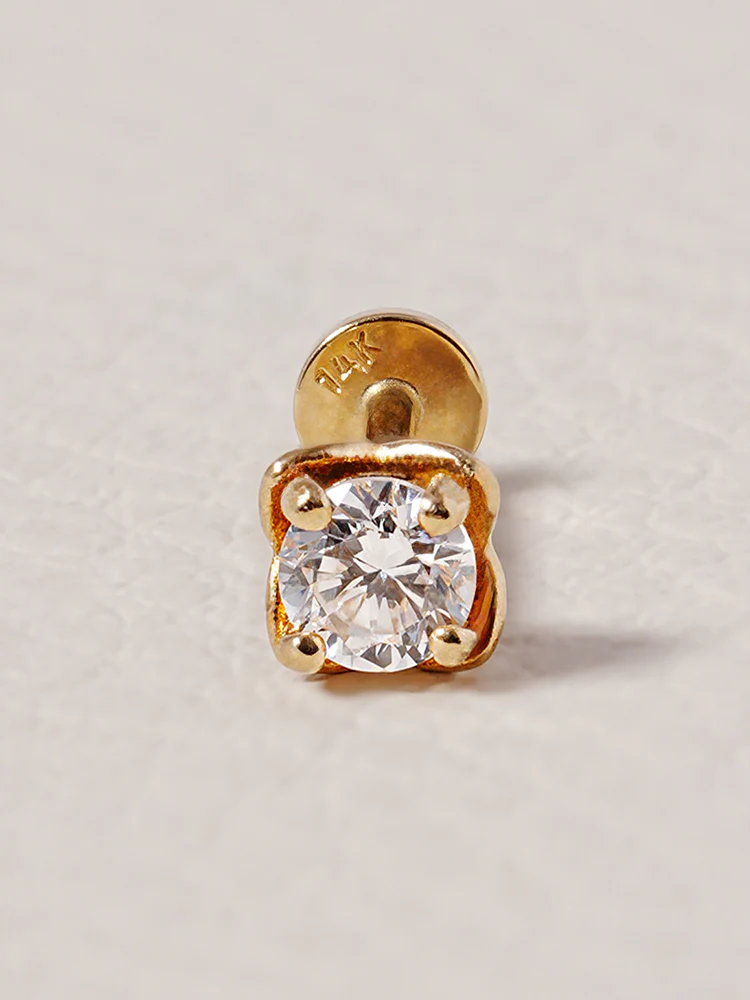 14K Solid Gold Lab Diamond Classic Square Internally Threaded Labret Piercing 20G - Image 12