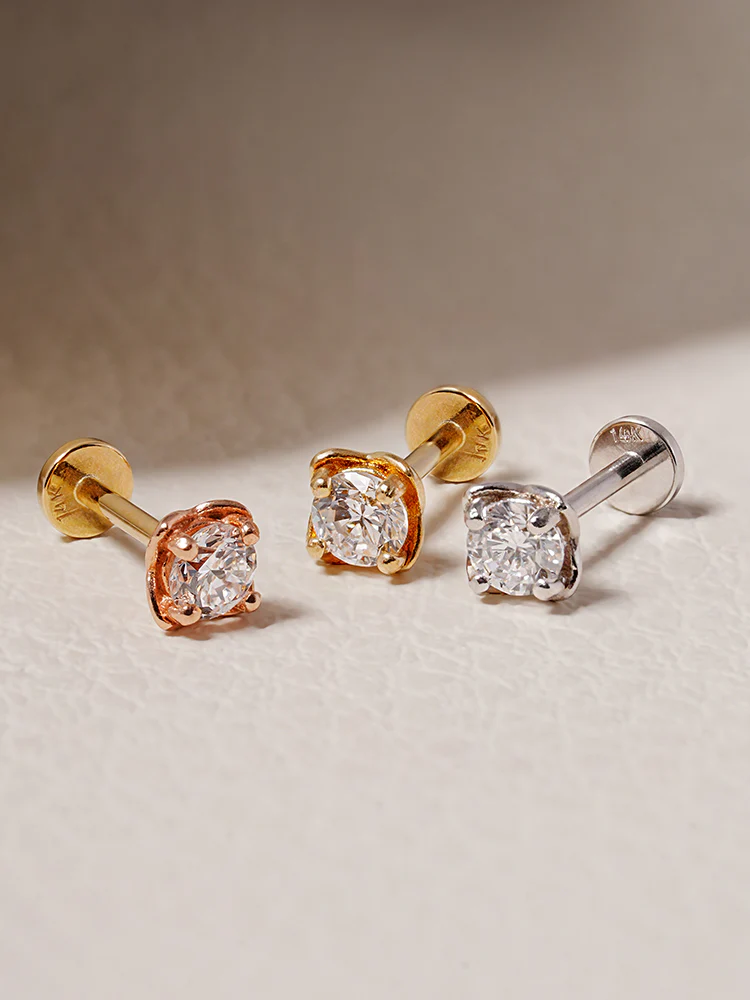 14K Solid Gold Lab Diamond Classic Square Internally Threaded Labret Piercing 20G - Image 13