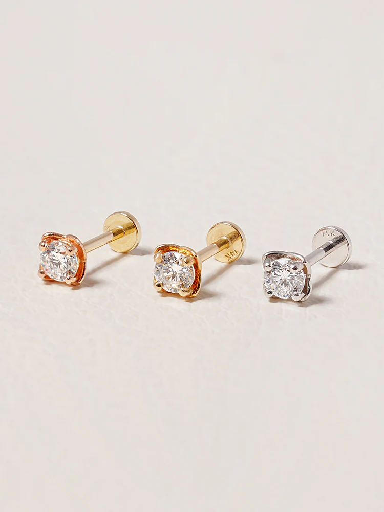 14K Solid Gold Lab Diamond Classic Square Internally Threaded Labret Piercing 20G - Image 14