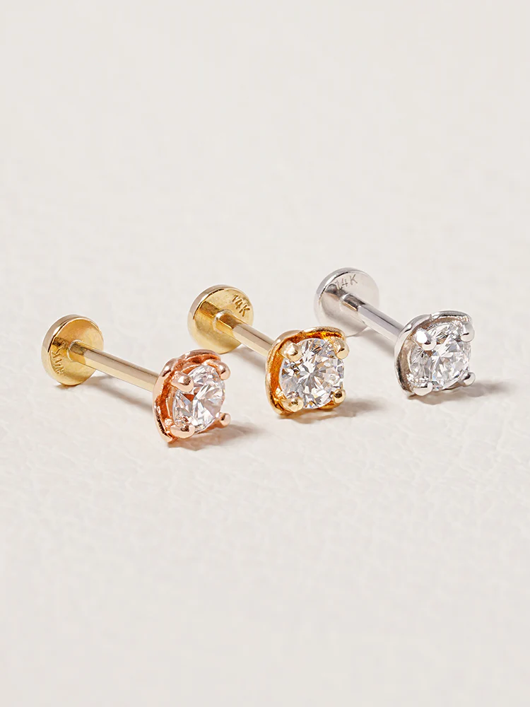 14K Solid Gold Lab Diamond Classic Square Internally Threaded Labret Piercing 20G - Image 15