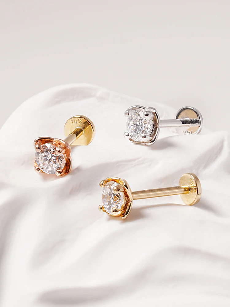 14K Solid Gold Lab Diamond Classic Square Internally Threaded Labret Piercing 20G - Image 16
