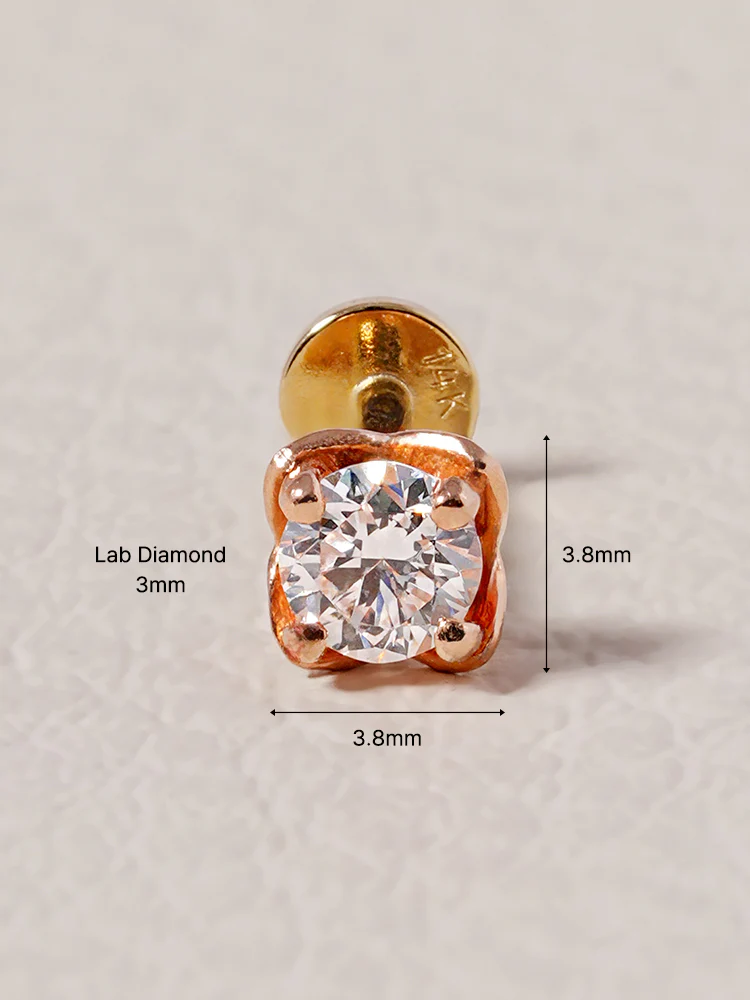 14K Solid Gold Lab Diamond Classic Square Internally Threaded Labret Piercing 20G - Image 17