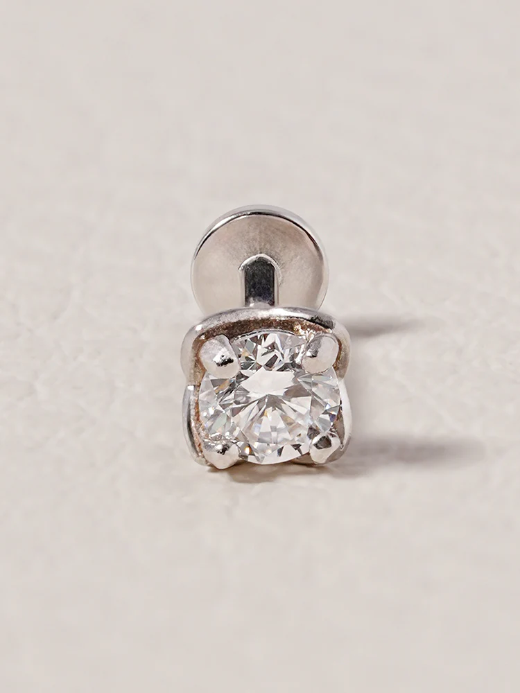 14K Solid Gold Lab Diamond Classic Square Internally Threaded Labret Piercing 20G - Image 3