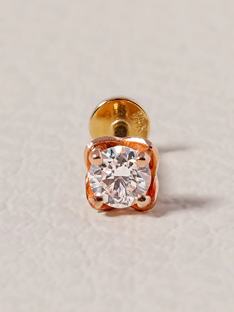 14K Solid Gold Lab Diamond Classic Square Internally Threaded Labret Piercing 20G - Image 4