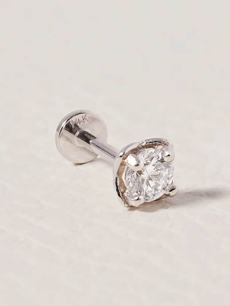 14K Solid Gold Lab Diamond Classic Square Internally Threaded Labret Piercing 20G - Image 5
