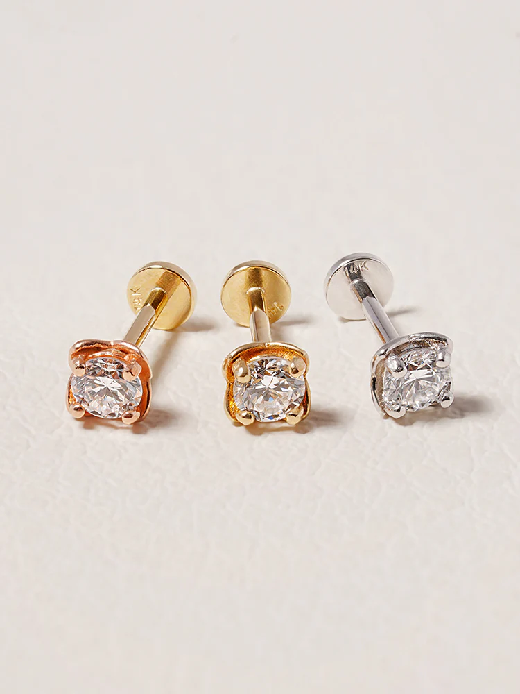 14K Solid Gold Lab Diamond Classic Square Internally Threaded Labret Piercing 20G - Image 7