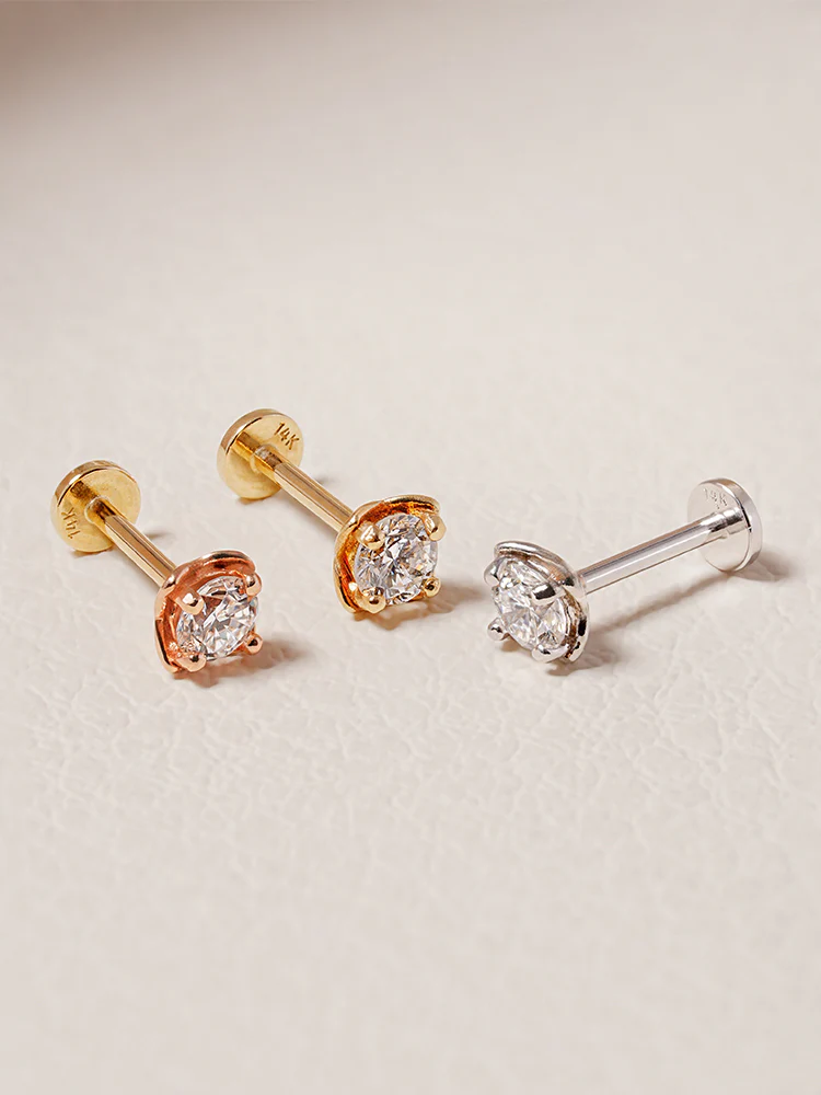 14K Solid Gold Lab Diamond Classic Square Internally Threaded Labret Piercing 20G - Image 8