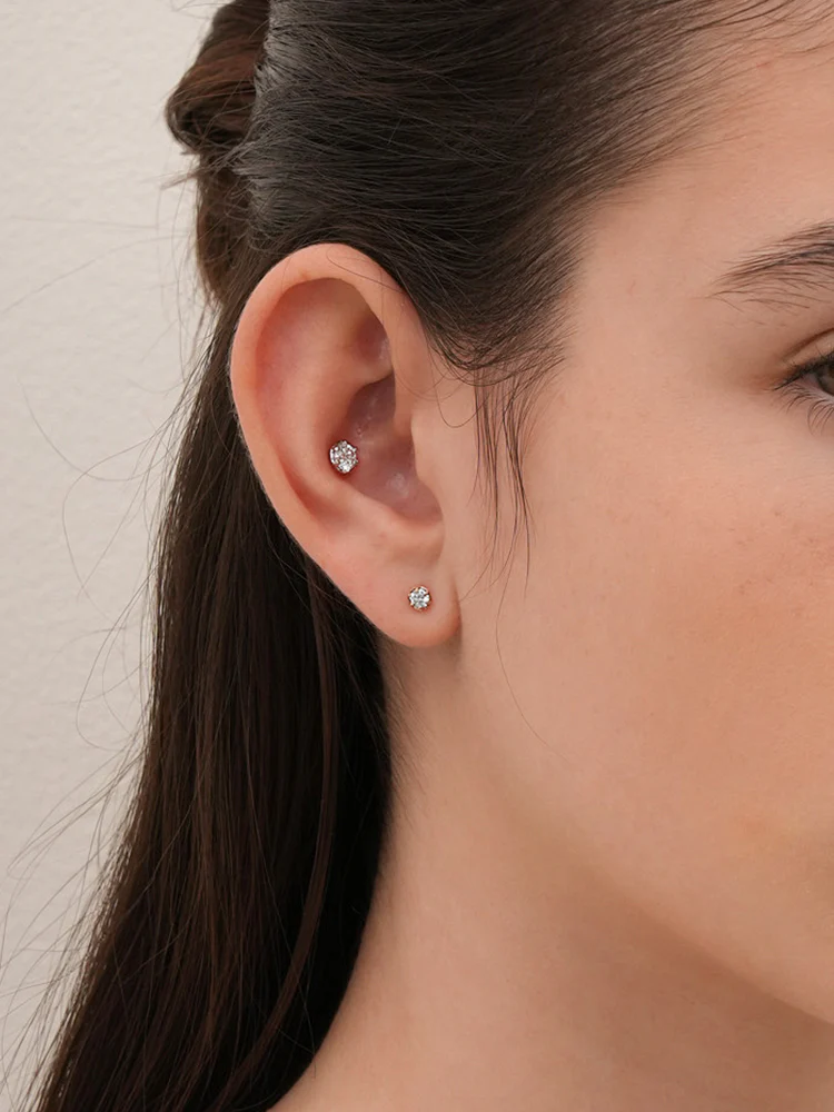 14K Solid Gold Lab Diamond Grace Cartilage Earring 20G18G16G - Image 17