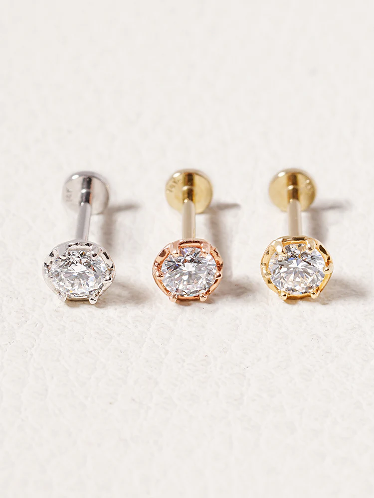 14K Solid Gold Lab Diamond Grace Internally Threaded Labret Piercing 20G - Image 14
