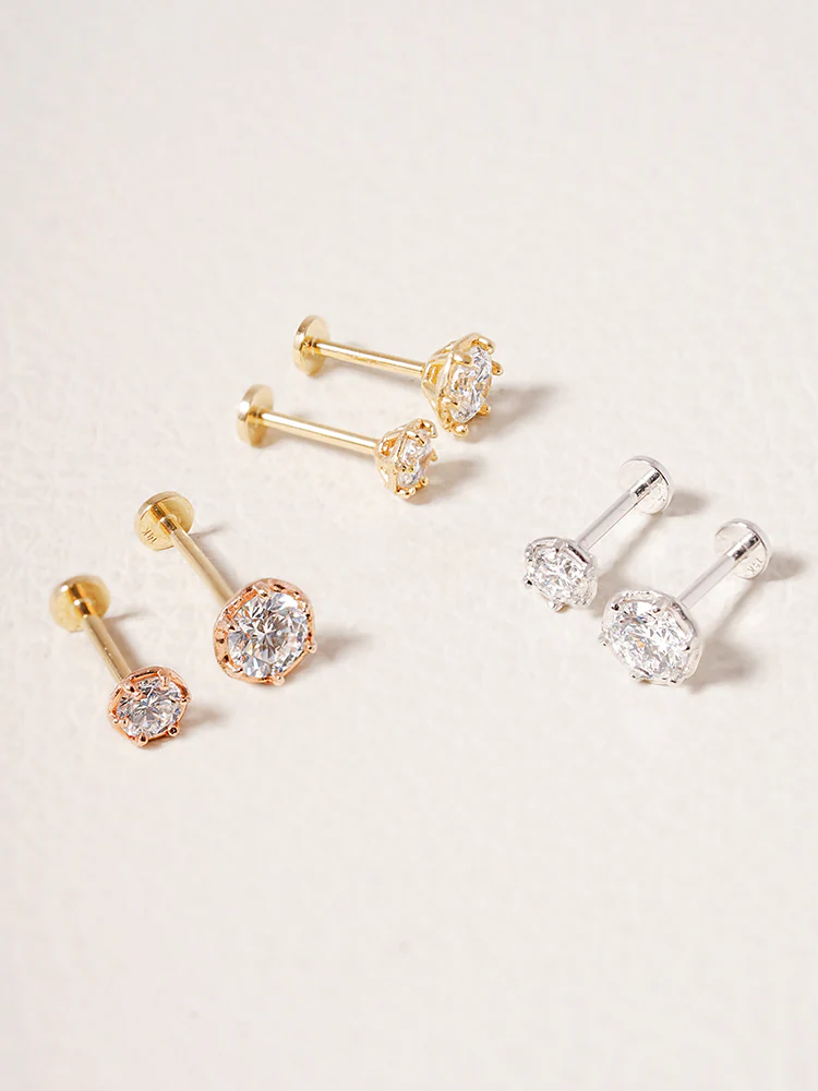 14K Solid Gold Lab Diamond Grace Internally Threaded Labret Piercing 20G - Image 19