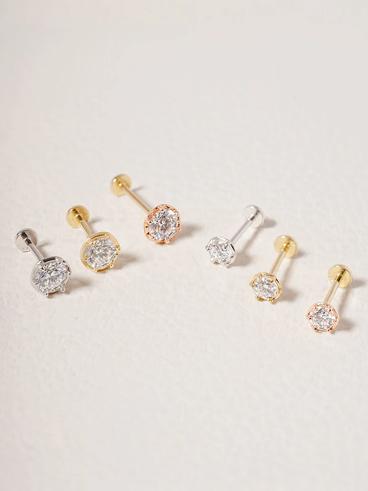 14K Solid Gold Lab Diamond Grace Internally Threaded Labret Piercing 20G - Image 20