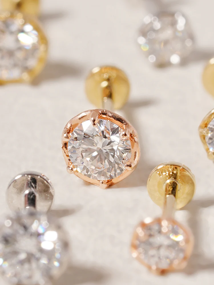 14K Solid Gold Lab Diamond Grace Internally Threaded Labret Piercing 20G - Image 21
