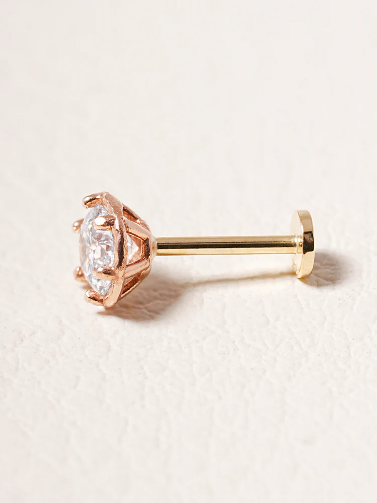14K Solid Gold Lab Diamond Grace Internally Threaded Labret Piercing 20G - Image 22