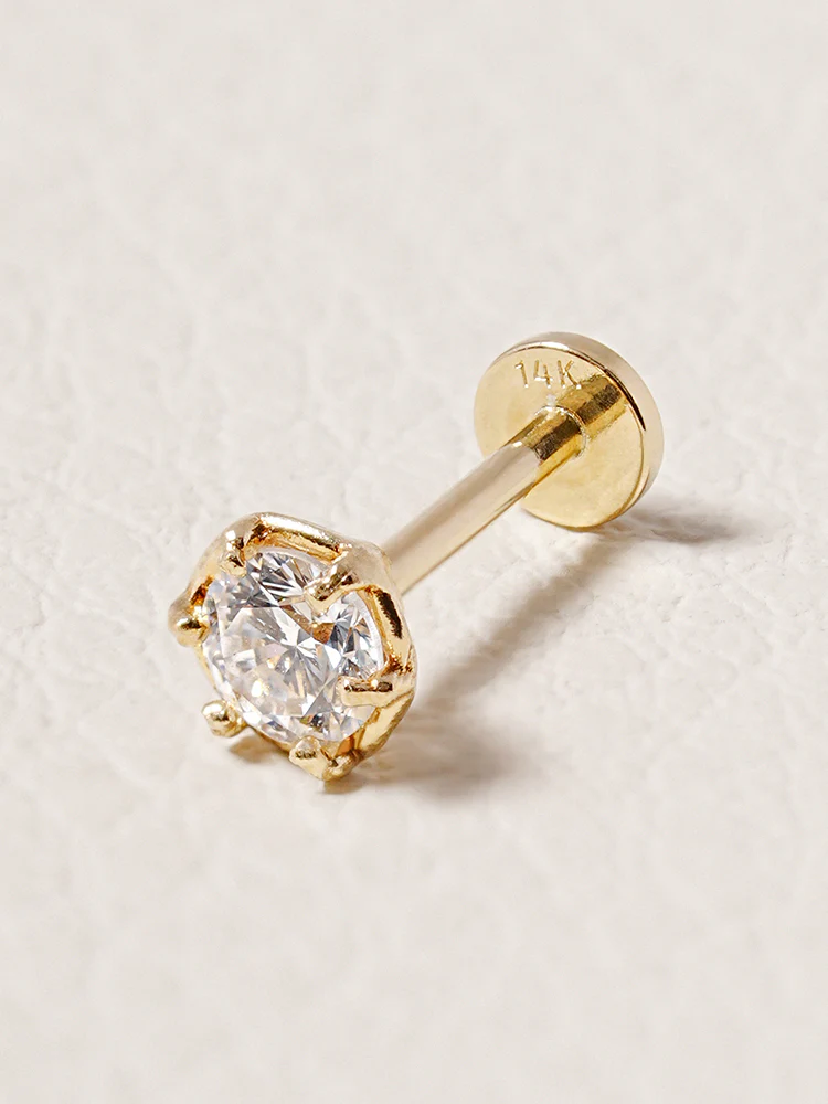 14K Solid Gold Lab Diamond Grace Internally Threaded Labret Piercing 20G - Image 23