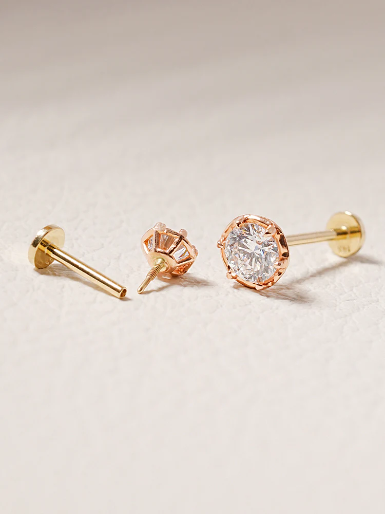 14K Solid Gold Lab Diamond Grace Internally Threaded Labret Piercing 20G - Image 24