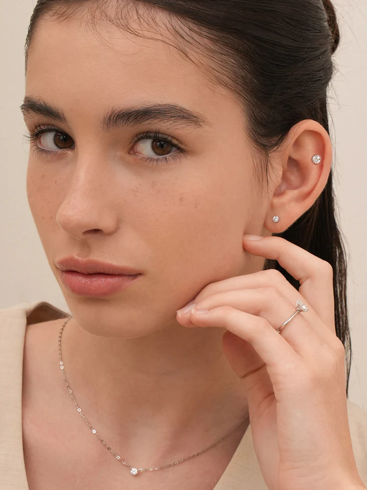 14K Solid Gold Lab Diamond Grace Internally Threaded Labret Piercing 20G - Image 4
