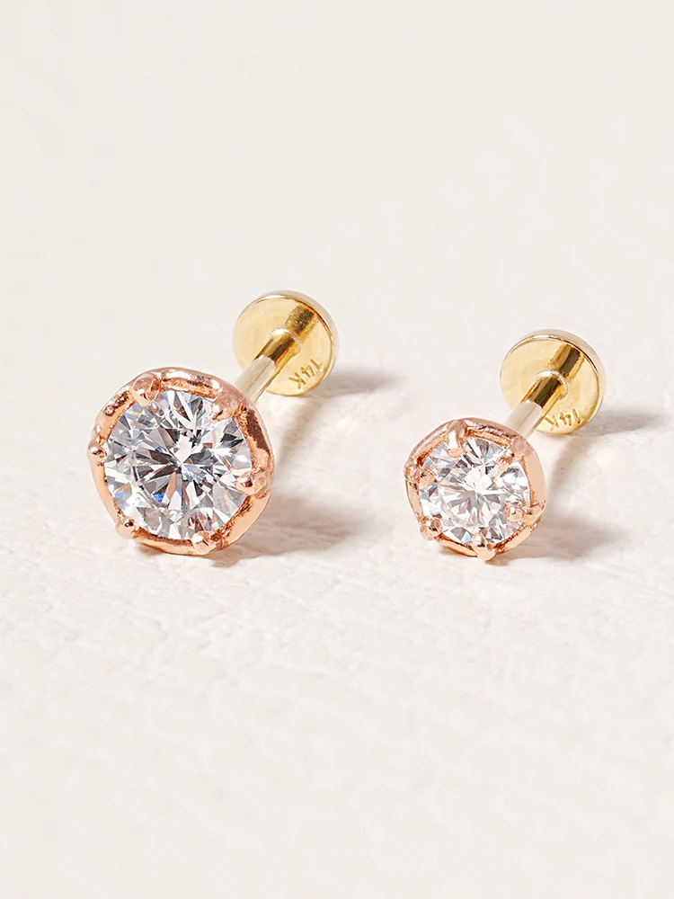 14K Solid Gold Lab Diamond Grace Internally Threaded Labret Piercing 20G - Image 5