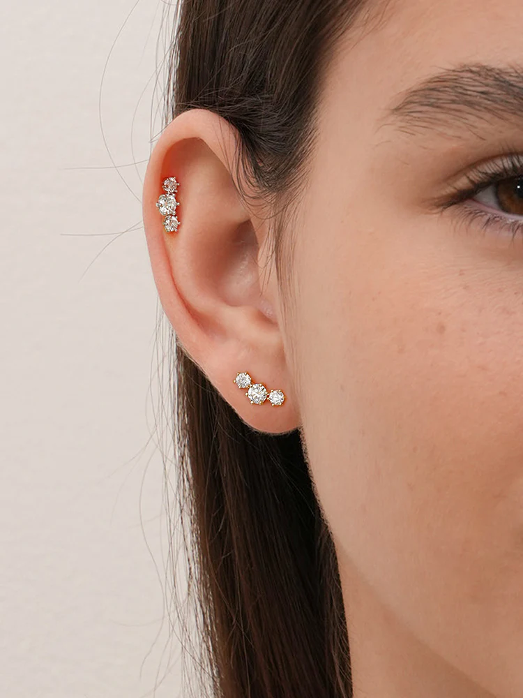 14K Solid Gold Lab Diamond Lumiere Cartilage Earring 20G18G16G - Image 2