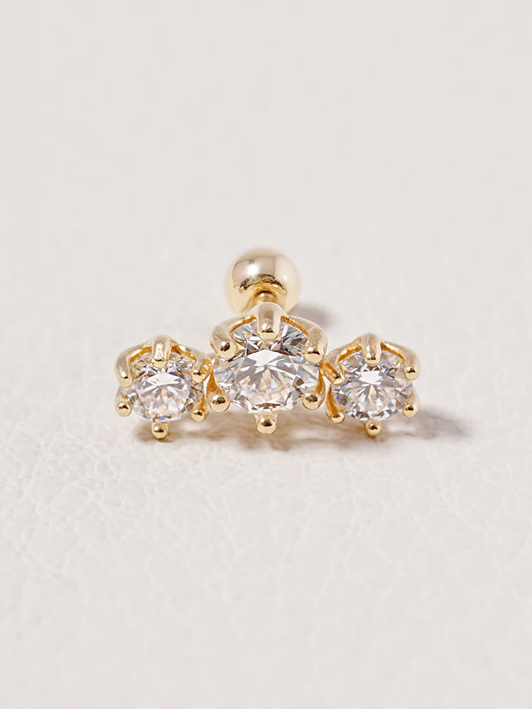 14K Solid Gold Lab Diamond Lumiere Cartilage Earring 20G18G16G - Image 9