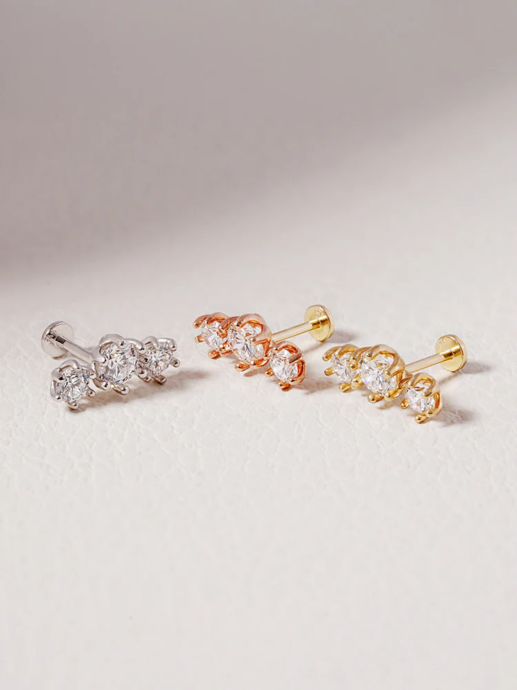 14K Solid Gold Lab Diamond Lumiere Internally Threaded Labret Piercing 20G - Image 10