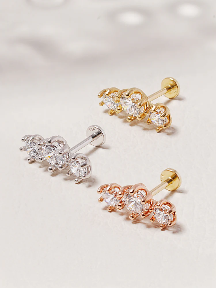 14K Solid Gold Lab Diamond Lumiere Internally Threaded Labret Piercing 20G - Image 14