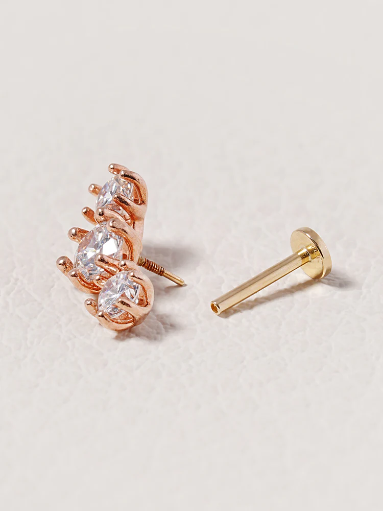 14K Solid Gold Lab Diamond Lumiere Internally Threaded Labret Piercing 20G - Image 17