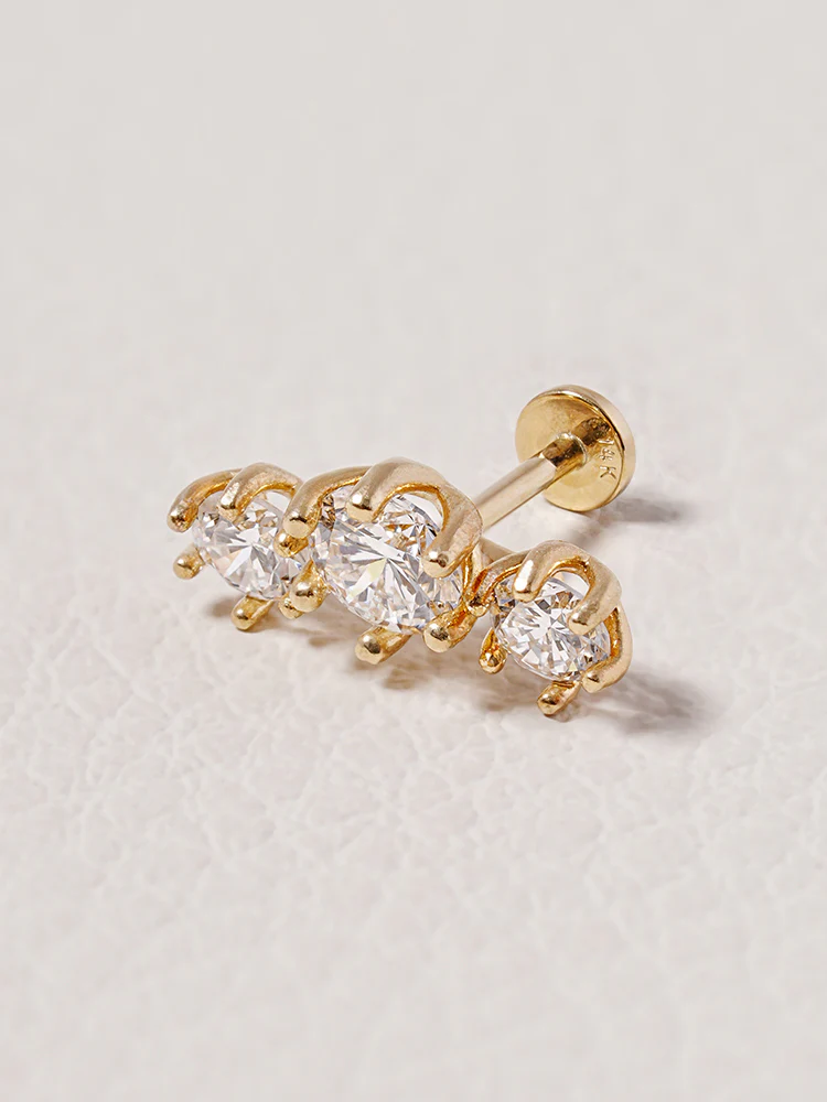 14K Solid Gold Lab Diamond Lumiere Internally Threaded Labret Piercing 20G - Image 3