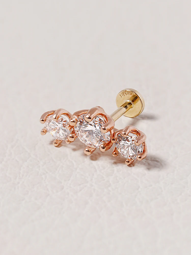 14K Solid Gold Lab Diamond Lumiere Internally Threaded Labret Piercing 20G - Image 4
