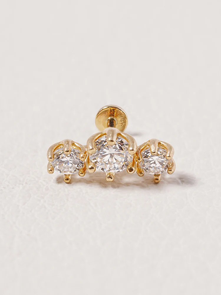 14K Solid Gold Lab Diamond Lumiere Internally Threaded Labret Piercing 20G - Image 7