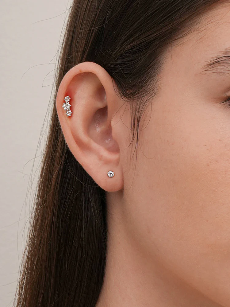 14K Solid Gold Lab Diamond Lumiere Internally Threaded Labret Piercing 20G - Image 9