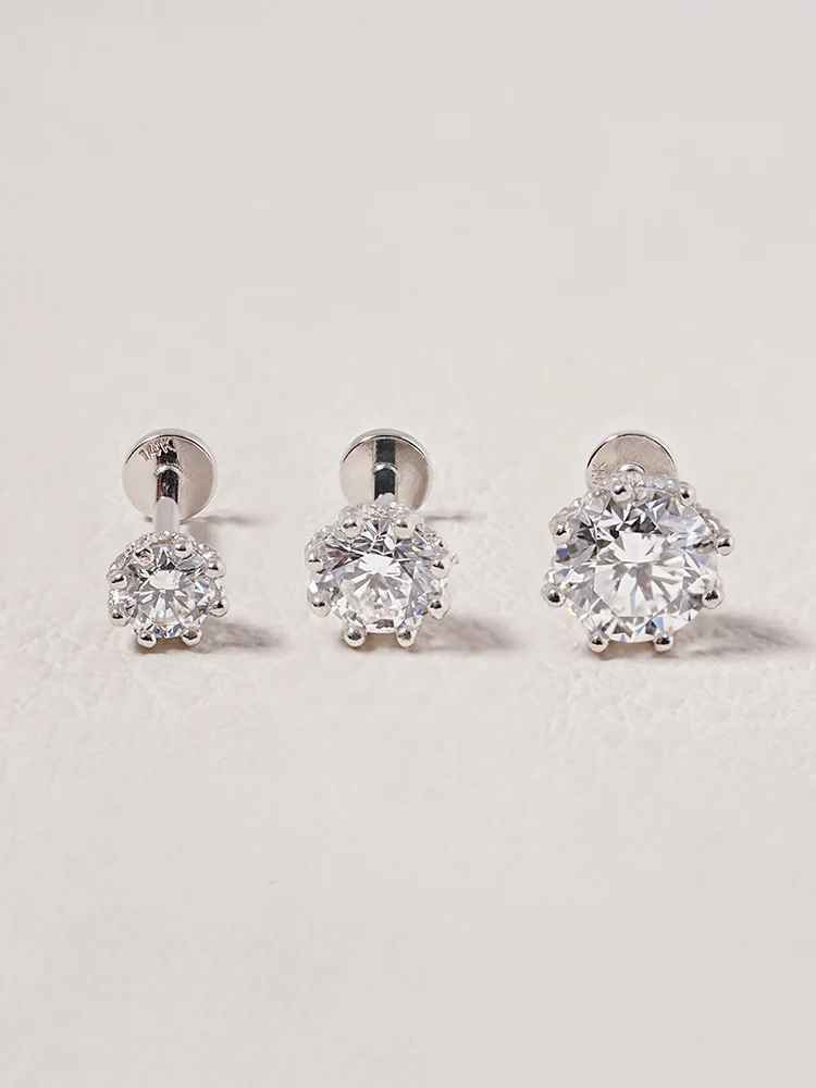 14K Solid Gold Lab Diamond Queen's Bloom Internally Threaded Labret Piercing 20G - Image 12
