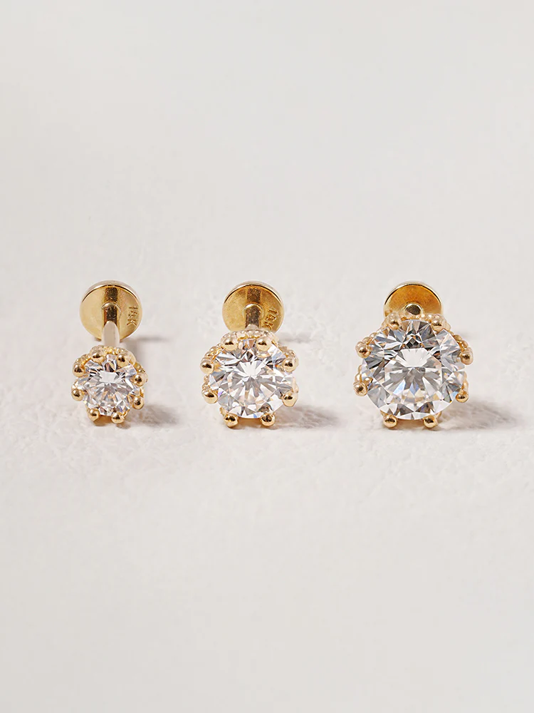 14K Solid Gold Lab Diamond Queen's Bloom Internally Threaded Labret Piercing 20G - Image 13