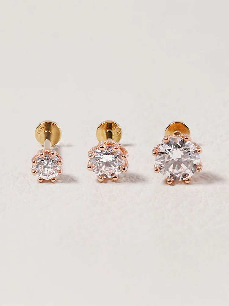 14K Solid Gold Lab Diamond Queen's Bloom Internally Threaded Labret Piercing 20G - Image 14