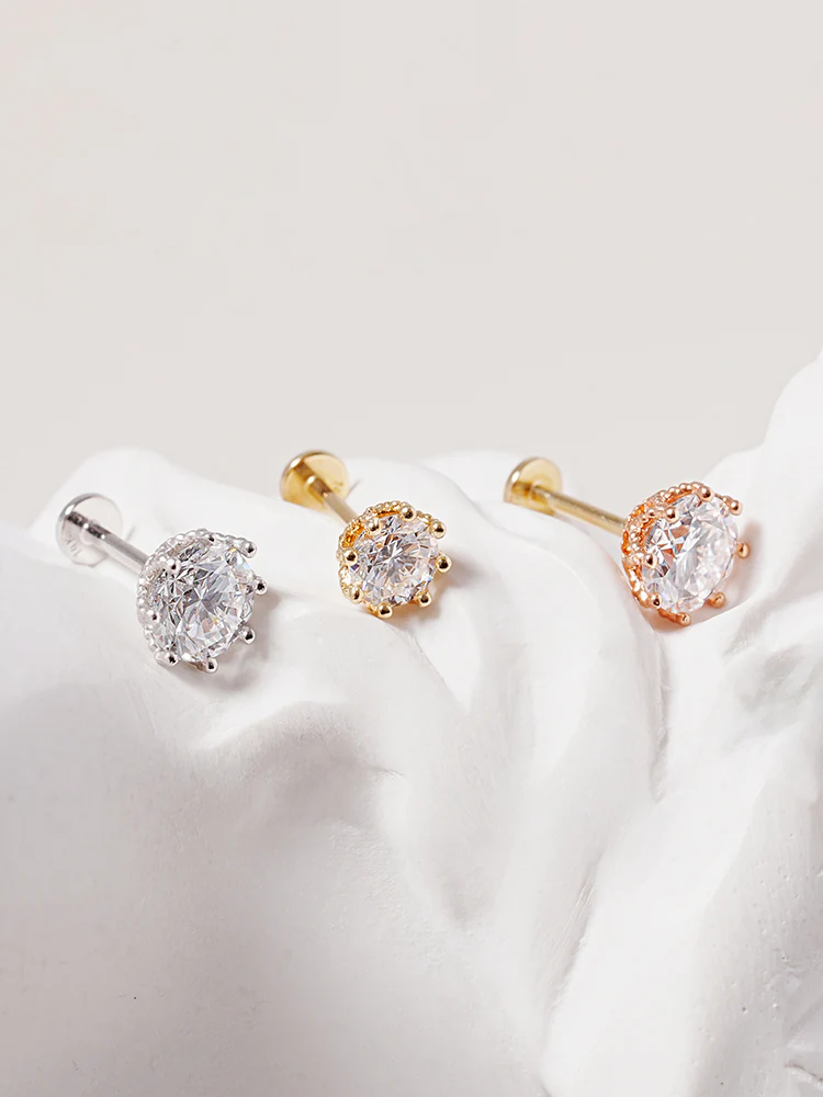 14K Solid Gold Lab Diamond Queen's Bloom Internally Threaded Labret Piercing 20G - Image 16