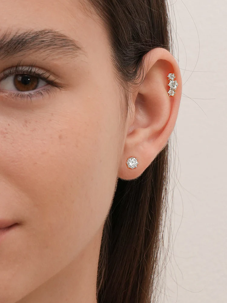 14K Solid Gold Lab Diamond Queen's Bloom Internally Threaded Labret Piercing 20G - Image 19