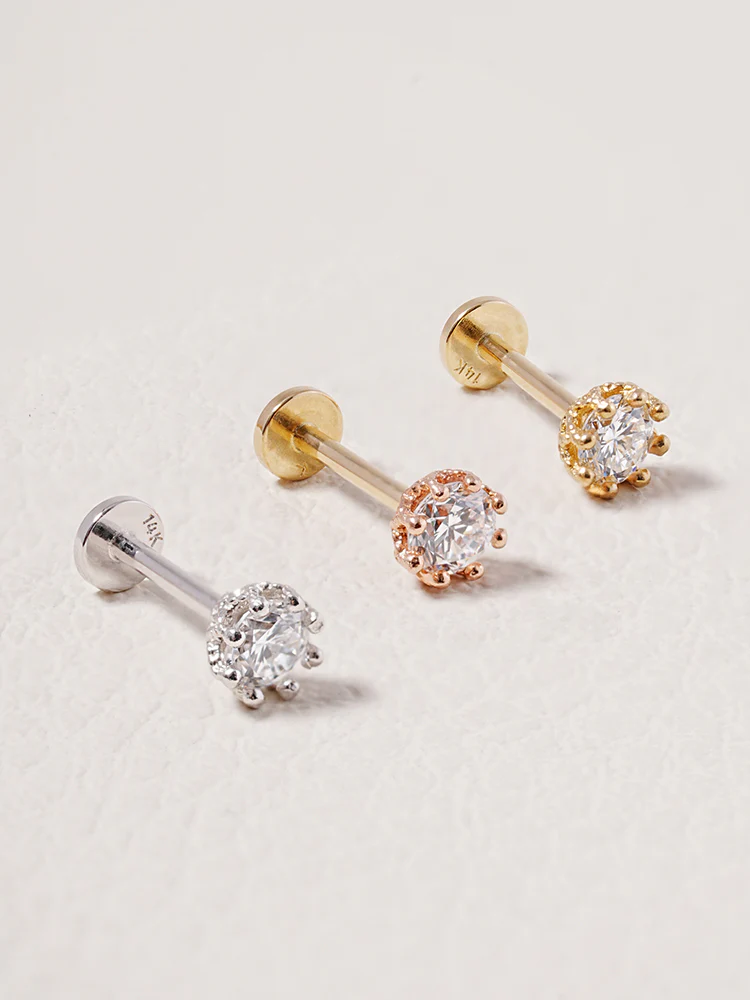 14K Solid Gold Lab Diamond Queen's Bloom Internally Threaded Labret Piercing 20G - Image 20