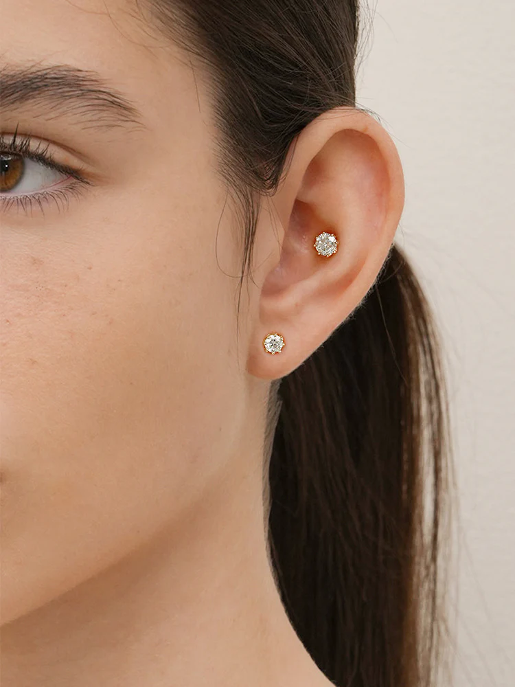 14K Solid Gold Lab Diamond Queen's Bloom Internally Threaded Labret Piercing 20G - Image 21