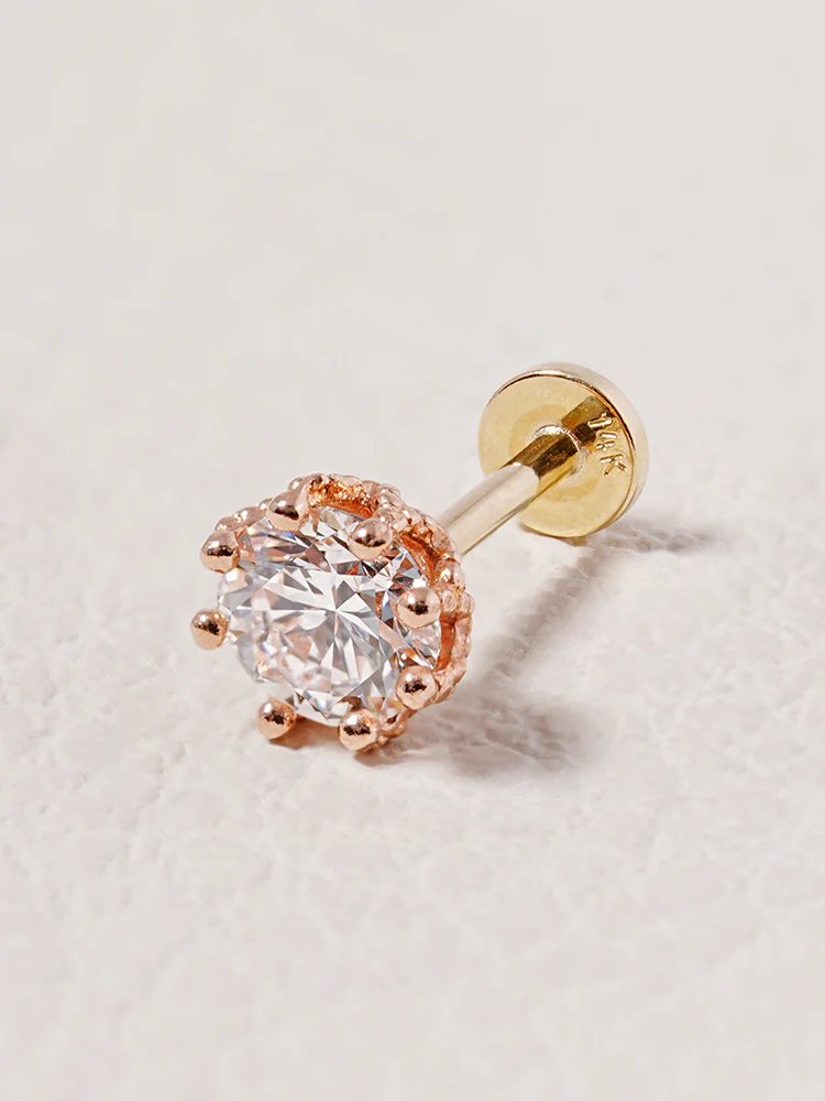 14K Solid Gold Lab Diamond Queen's Bloom Internally Threaded Labret Piercing 20G - Image 22