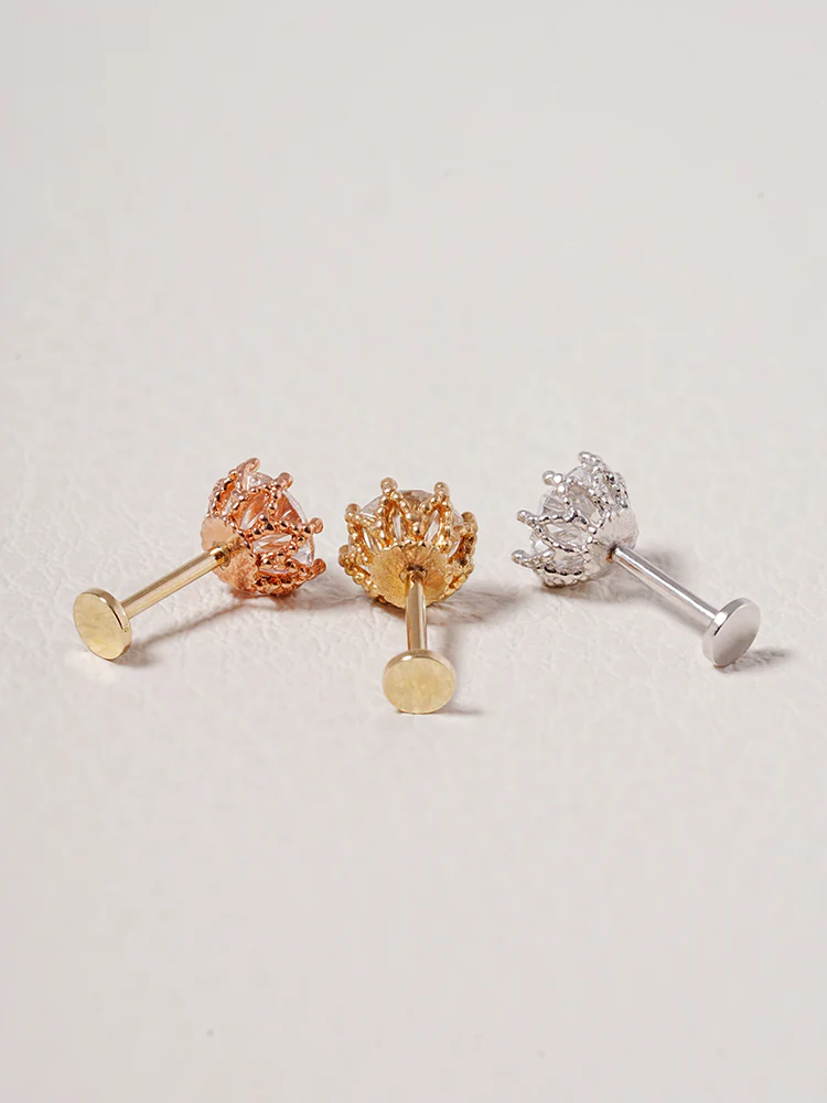 14K Solid Gold Lab Diamond Queen's Bloom Internally Threaded Labret Piercing 20G - Image 23