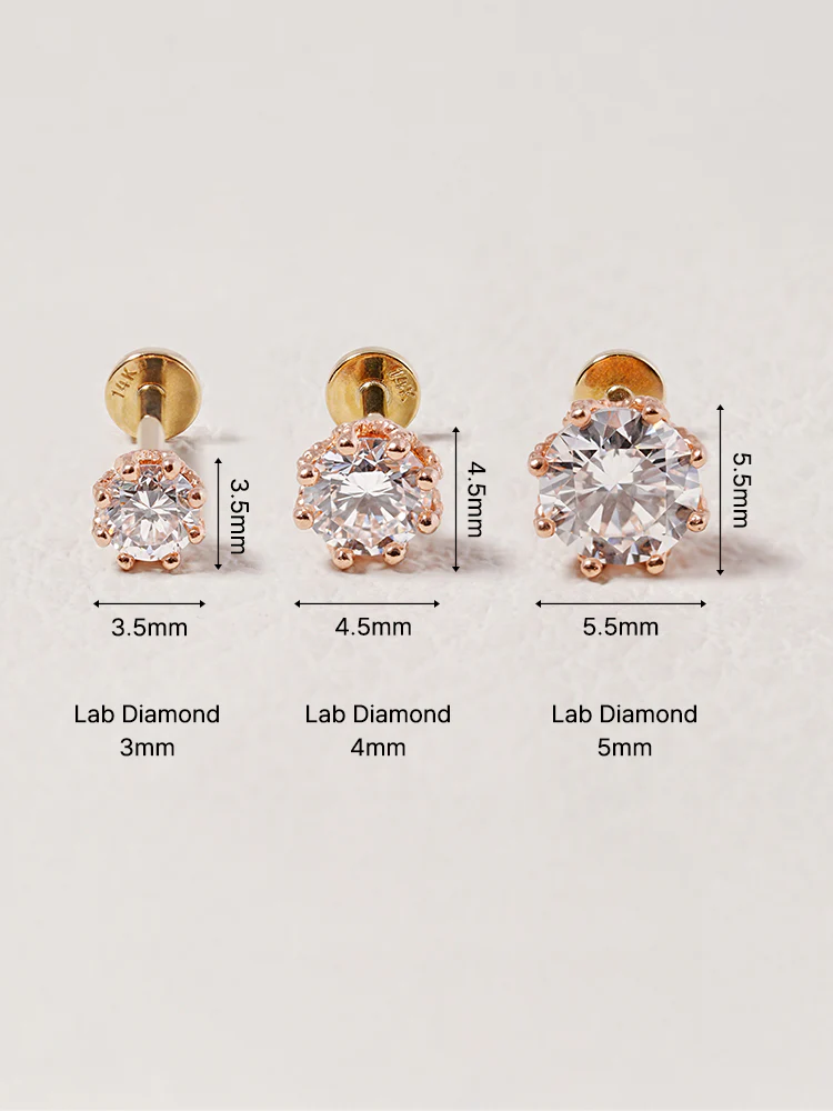 14K Solid Gold Lab Diamond Queen's Bloom Internally Threaded Labret Piercing 20G - Image 24