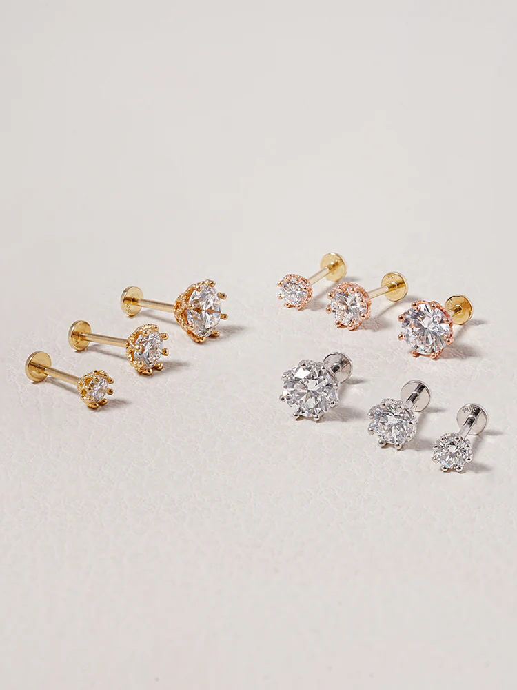 14K Solid Gold Lab Diamond Queen's Bloom Internally Threaded Labret Piercing 20G - Image 6