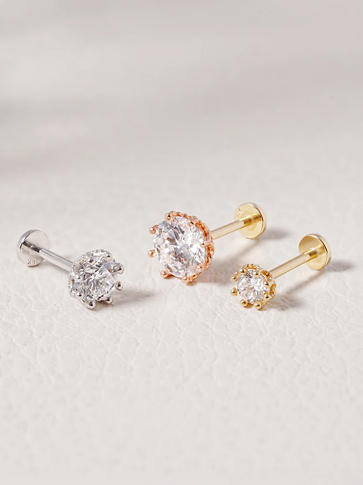 14K Solid Gold Lab Diamond Queen's Bloom Internally Threaded Labret Piercing 20G - Image 8