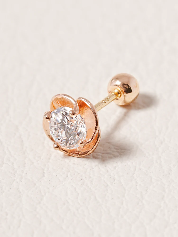 14K Solid Gold Lab Diamond Rose Cartilage Earring 20G18G16G - Image 4