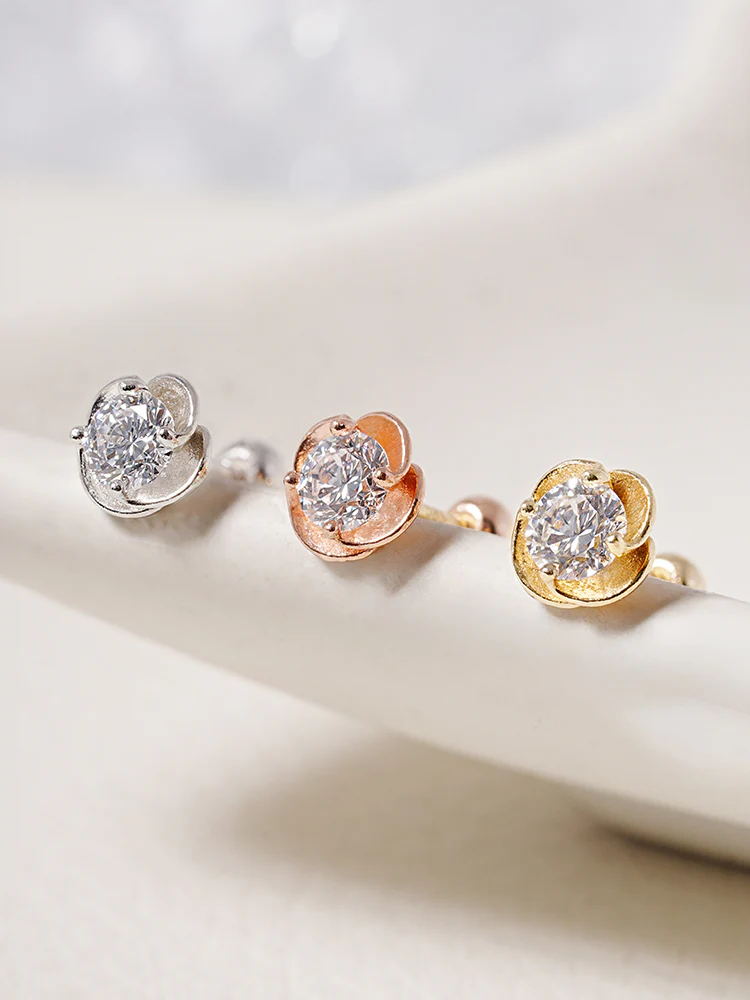 14K Solid Gold Lab Diamond Rose Cartilage Earring 20G18G16G - Image 6