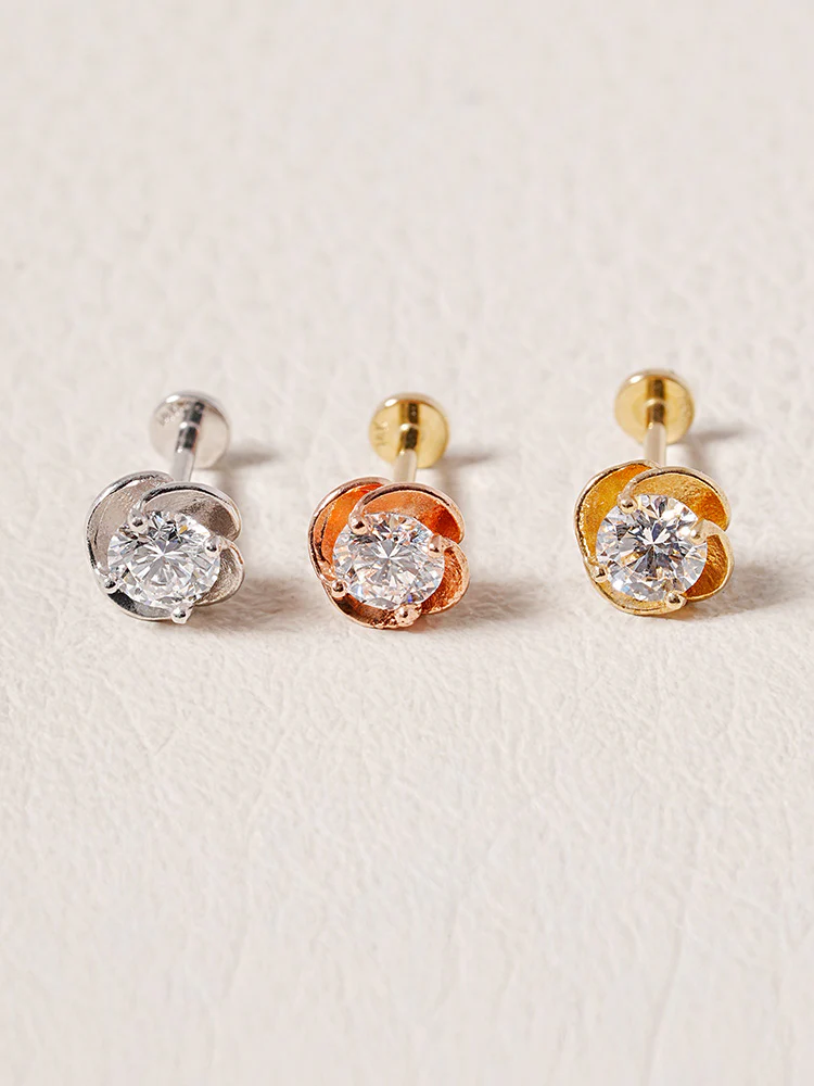 14K Solid Gold Lab Diamond Rose Internally Threaded Labret Piercing 20G - Image 14