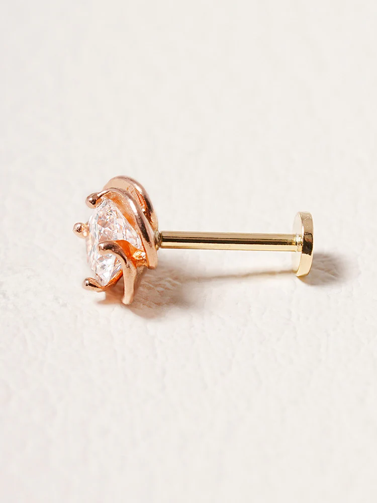 14K Solid Gold Lab Diamond Rose Internally Threaded Labret Piercing 20G - Image 24