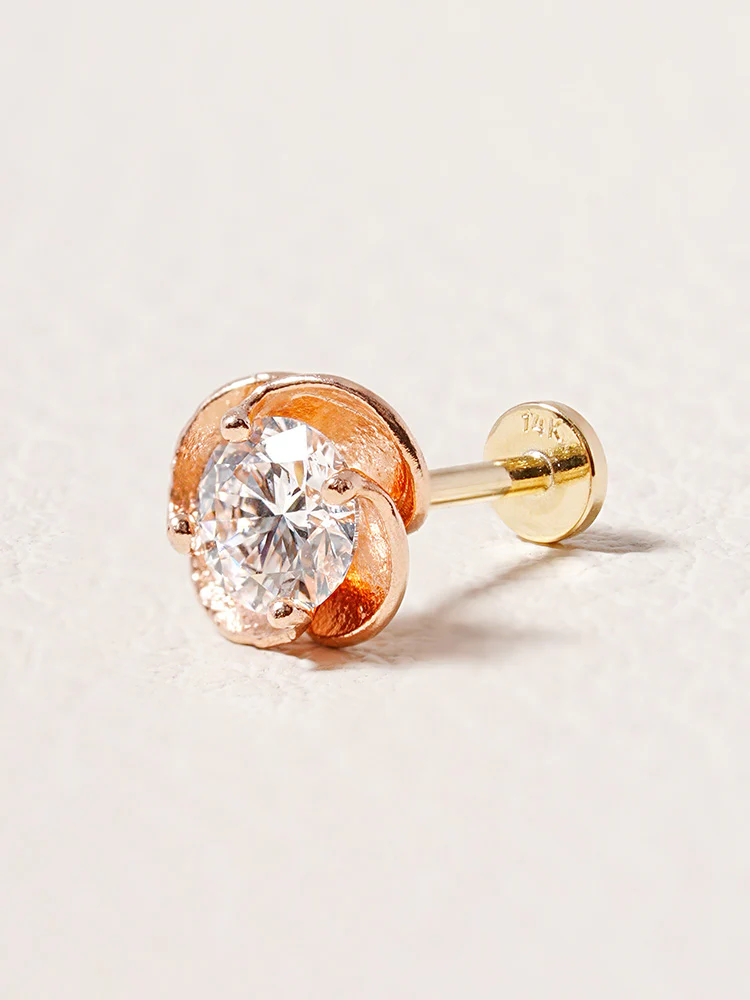14K Solid Gold Lab Diamond Rose Internally Threaded Labret Piercing 20G - Image 25