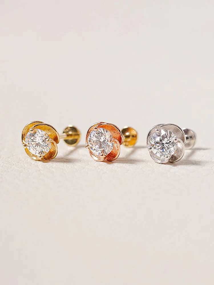 14K Solid Gold Lab Diamond Rose Internally Threaded Labret Piercing 20G - Image 6